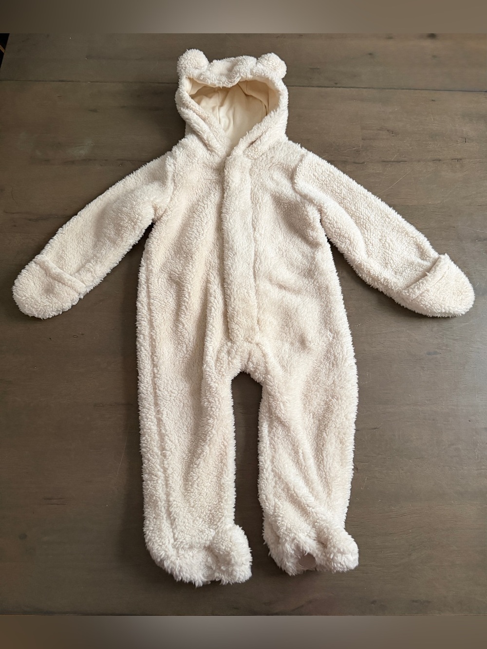 Magnetic Me Baby White Fleece Hooded Bear One-Piece Magnetic Closure 3-6M